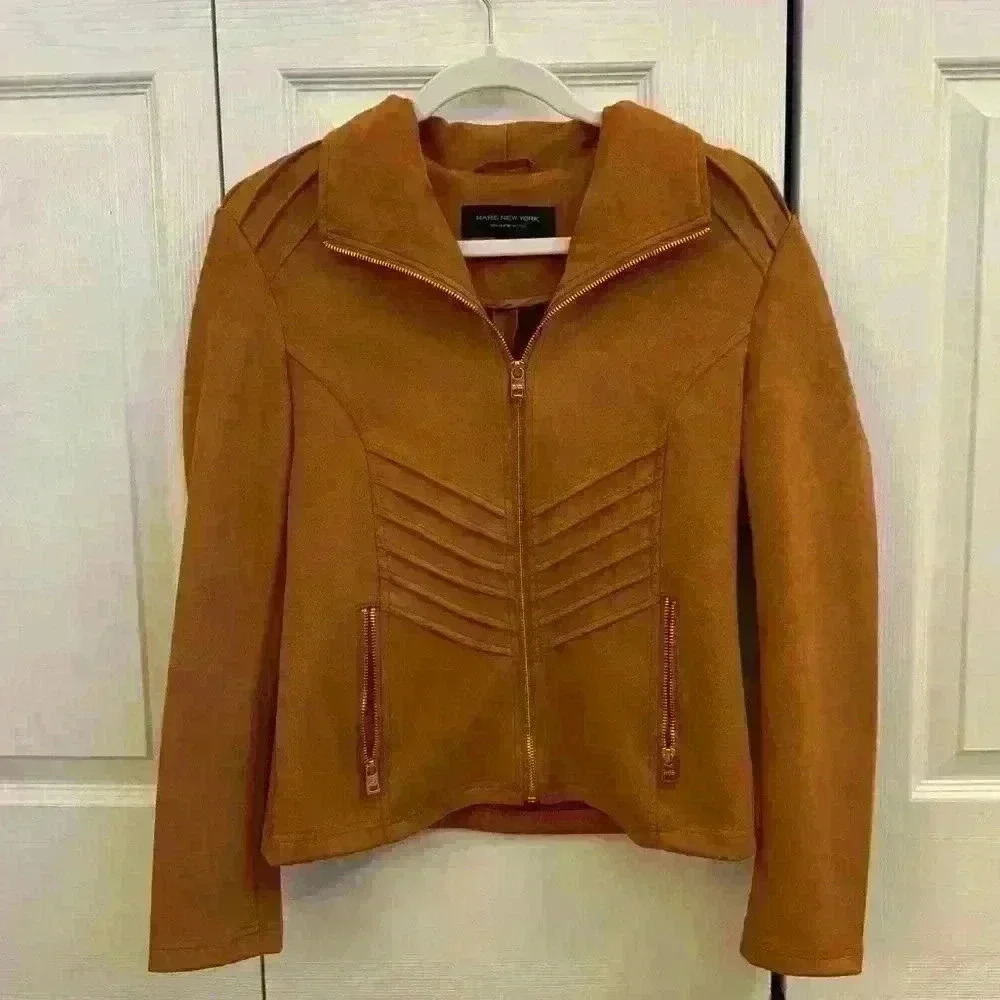 Suede Leather Zip Up Jacket
